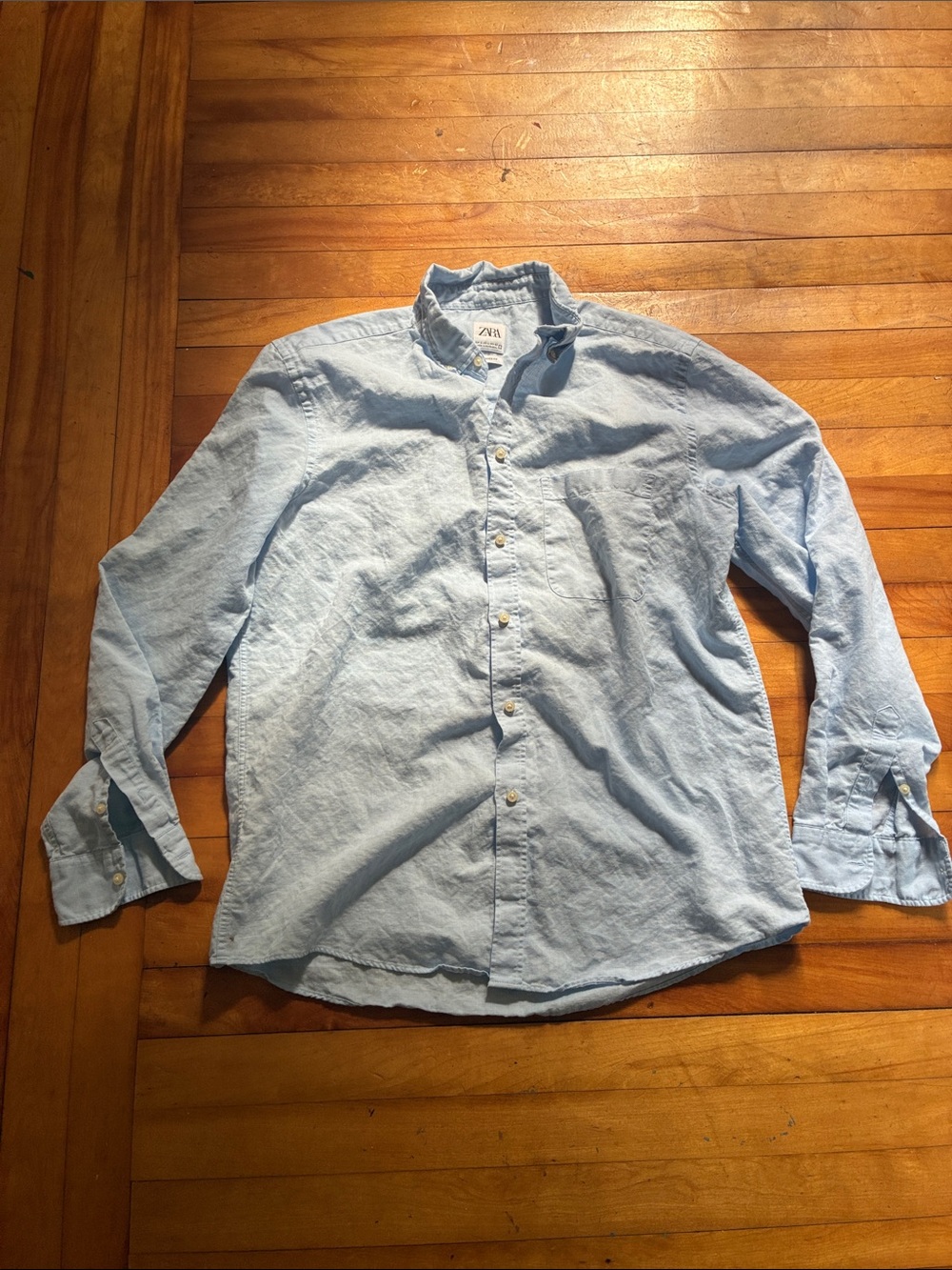 Zara Men's Pale Blue Casual Button-Down Shirt